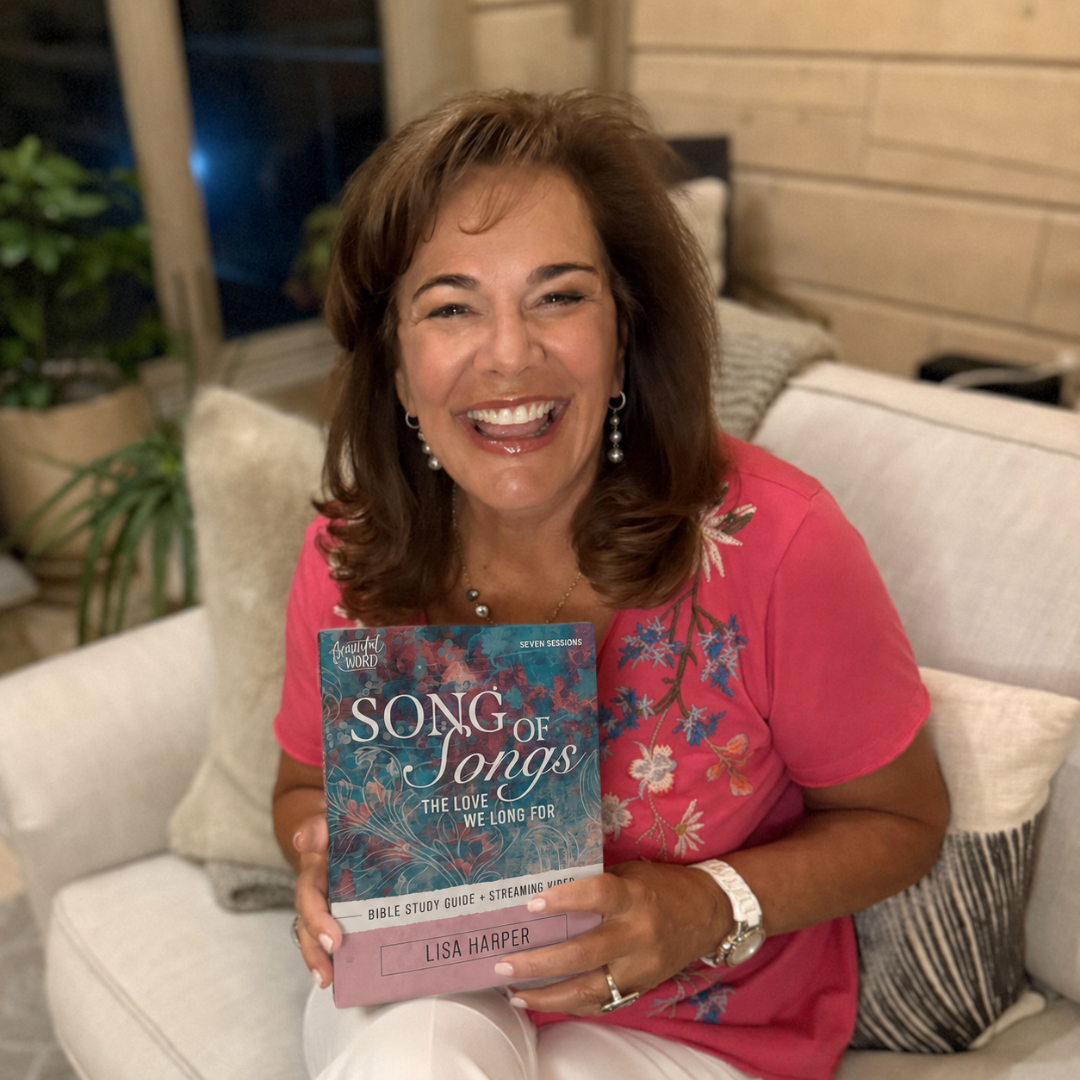 Lisa Harper holding the Song of Songs study guide